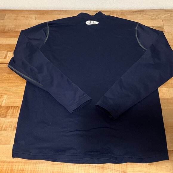 Men's Small Under Armour Coldgear Fitted Long Sleeve Shirt Navy Blue Mock Neck - Picture 3 of 4